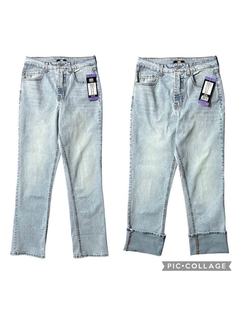 FRYE High Rise Straight Leg Relaxed Fit Cuffed Uncuffed Jean Blue Denim Sz 4/27